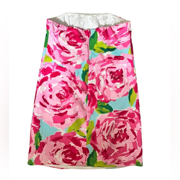 Lilly Pulitzer Strapless Pink Rose Floral Silk Cotton Dress 10 T26 - Picture 6 of 10